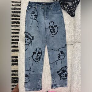 Artistic Face Print Women Jeans